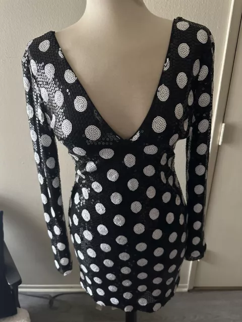 Sequin Black And White Polka Dot Dress, M