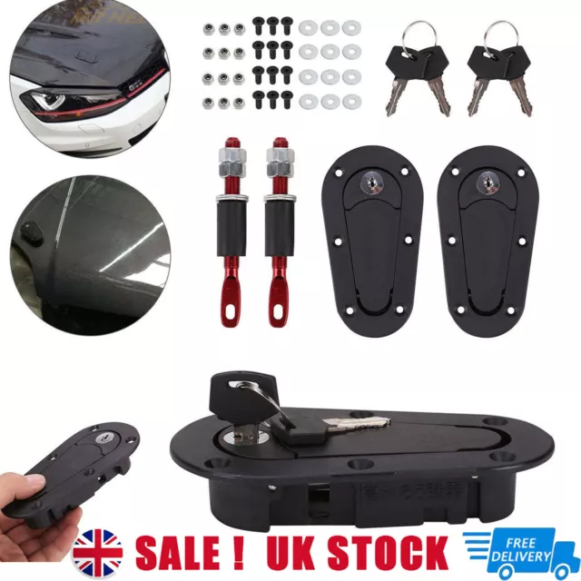 UK Quick Release Bonnet Latch Catches Locking Pins Kit Bonnet Pin Black