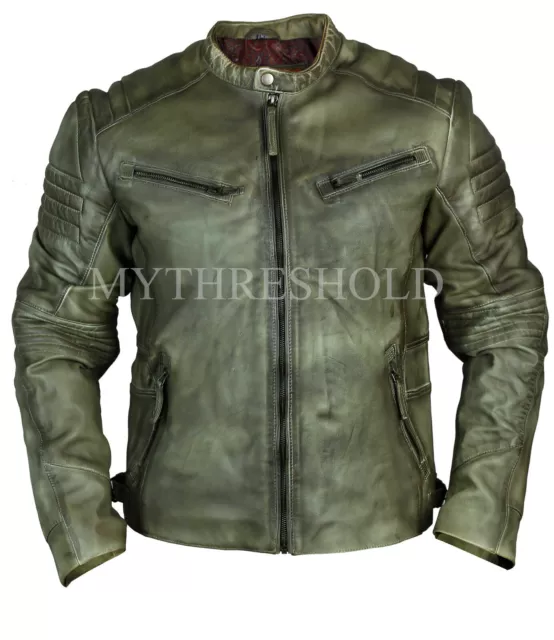 Giacca Biker In Vera Pelle Vintage Moto Cafe Racer Da Uomo Vintage