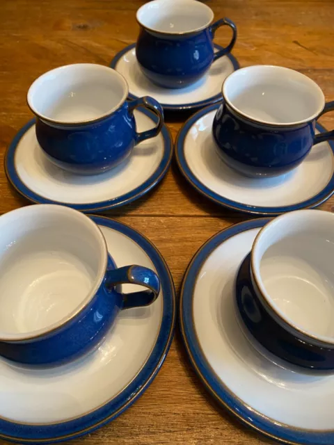 Denby Imperial Blue 5 X Lovely  Cups & Saucers Tea Coffee