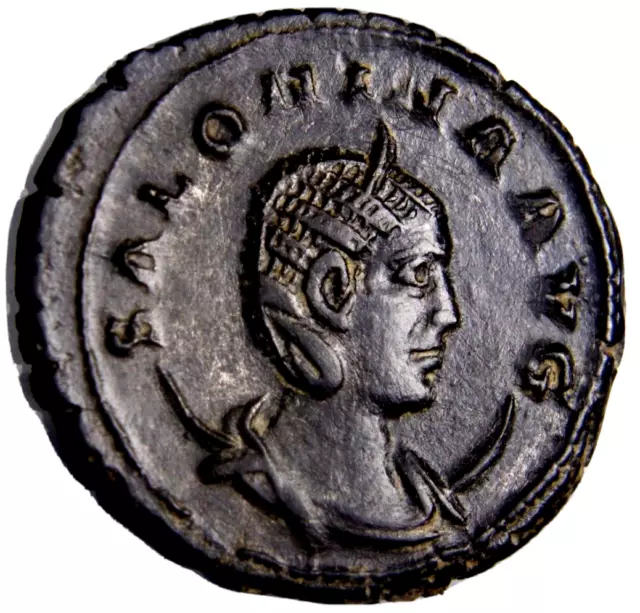 AU/MS Splendid Salonina. Antoninianus JUNO GINA Lovely Portrait Roman Coin COA