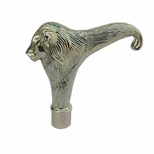 Antique Style Designer Silver Brass Lion Head Handle for Walking Stick Cane Gift