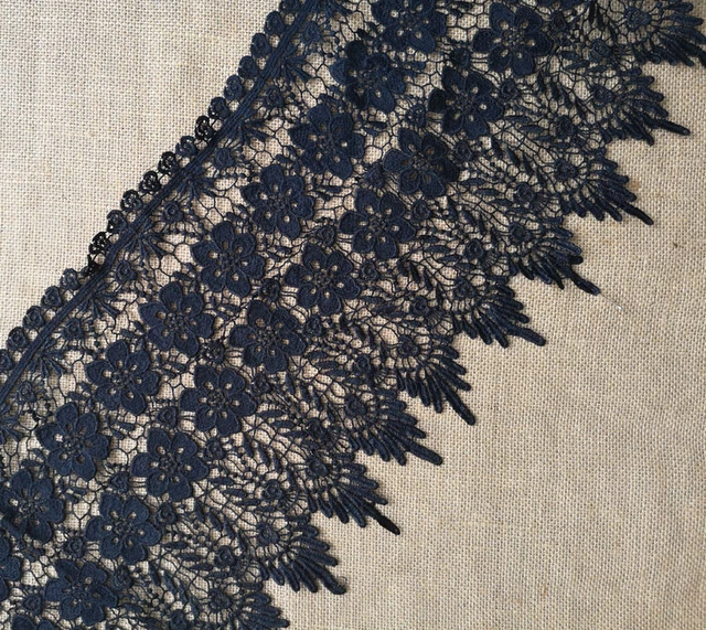 2 Yards 10" Wide Rayon Venise Vintage Floral Lace Trim Black s0278