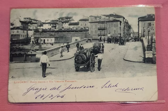 CARTOLINA D'EPOCA - Livorno Ponte Nuovo e Via Vittorio Emanuele 1904