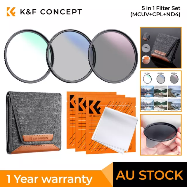 K&F Concept Camera Lens Filter Set MCUV+CPL+ND4 37/46/49/52/55/58/67/72/77/82mm