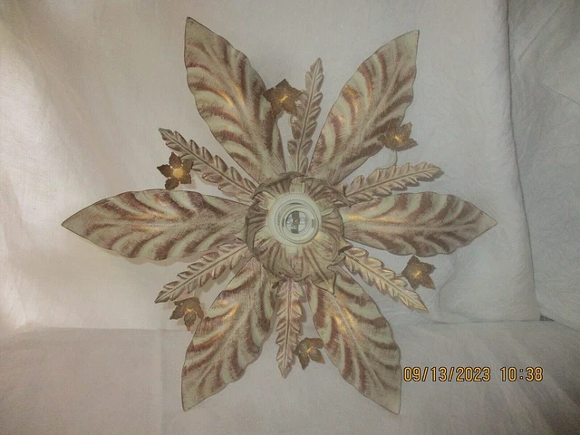 Applique Murale Vintage En Métal Peint - Motifs Feuilles Et Fleurs - 4 Lumières - Blanc, 60cm