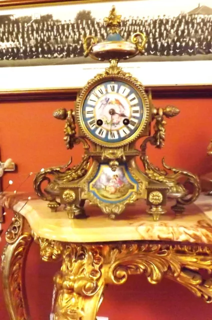 Beautiful Fine and Ornate Gilt Ormolu and Sevres 8 Day French Mantle clock