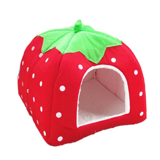 Almohadilla cesta de fresa mascota perro gato cama perrera perrito cachorro (rojo M)