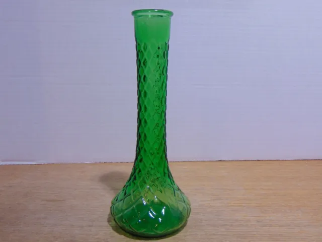 Hoosier Glass 4092 Quilted Diamond Pattern Green Glass Vase 9"
