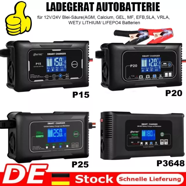 Ladegerät Autobatterie 12V/24V 15A-25A Intelligentes Batterieladegerät LiFePO4