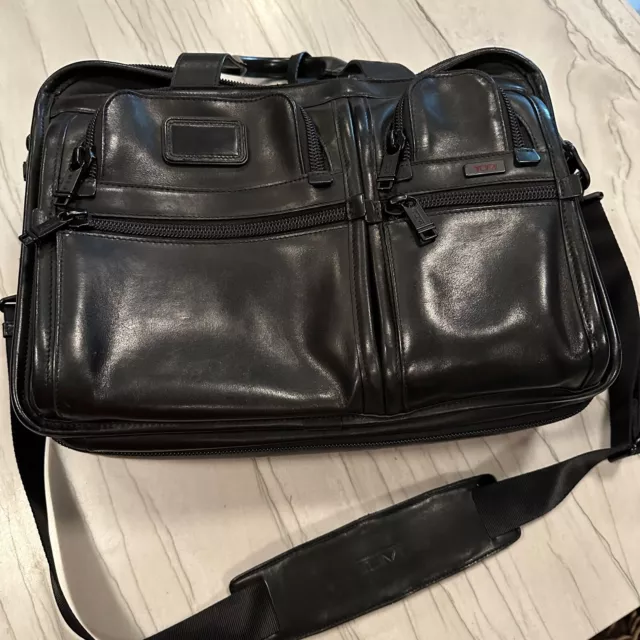 Tumi  Alpha Expandable Organizer Computer Brief 96141DH - Black Leather