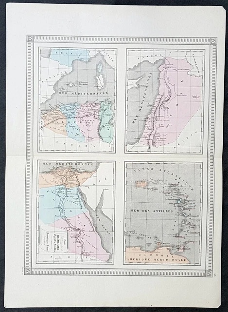 1860 Poussielgue Freres Antique Maps French Colonies, Antilles, Syria, Algeria..