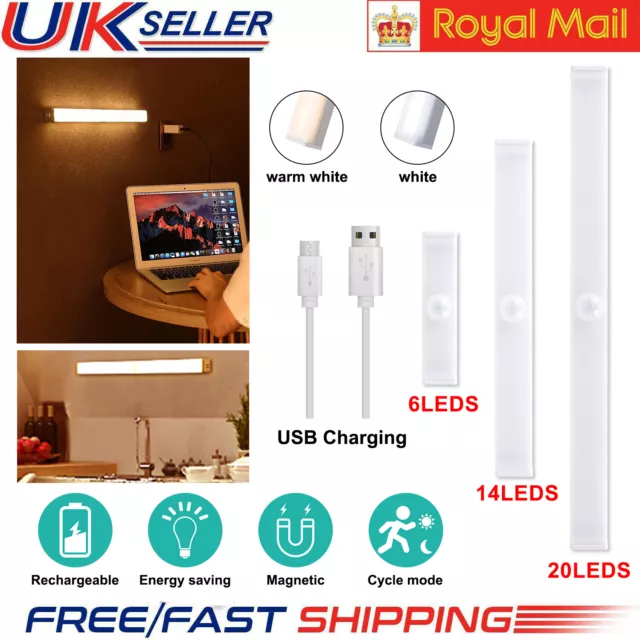 LED PIR Motion Sensor Closet Lights USB Rechargeable Bedroom Light Strip Lamp