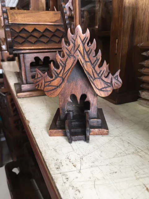Thai Spirit House Teak Wood Altar Shrine Handmade Craft Buddha Temple 5"