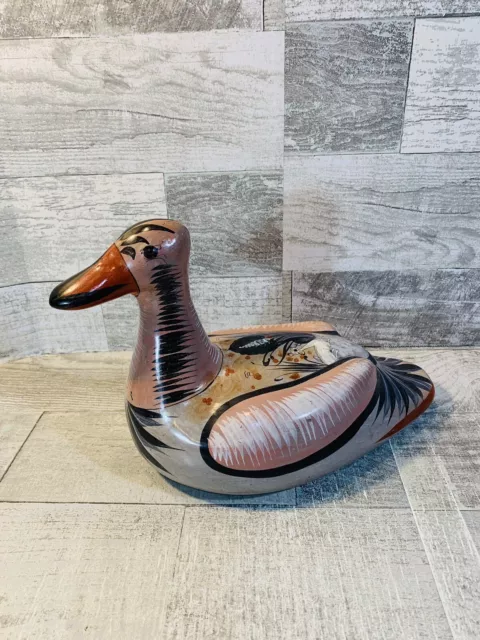 Tonala Hand Painted Duck Mexican Pottery Bird Folk Art Figurine Vintage Pink