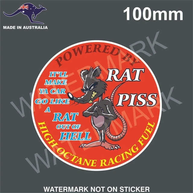 'Rat Piss Racing' Funny Vinyl Sticker – Retro Hot Rod, Toolbox, Beer Fridge Decal (107x73mm) - View #3