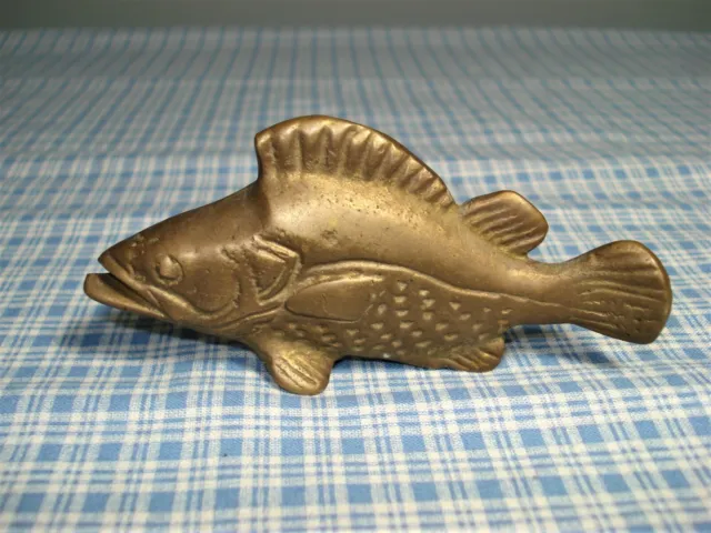 Vintage Solid Brass Bass Trout Fish Figurine 3.5" Long