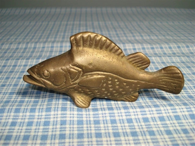 Vintage Solid Brass Bass Trout Fish Figurine 3.5" Long
