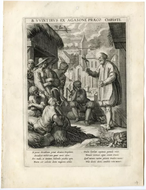 Antique Master Print-SAINT WINTHIR-PREACHING-NEUHAUSEN-Kager-Sadeler-1615