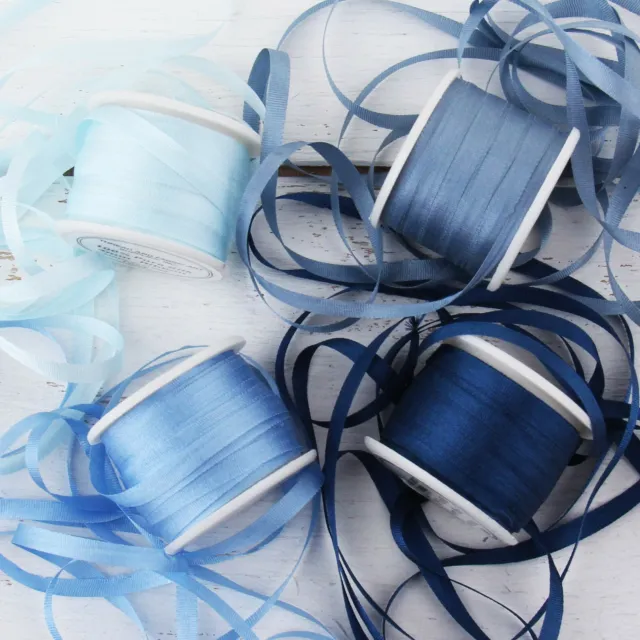 Juego de cintas de seda Threadart de 4 mm - tonos azules - colección de 4 carretes - carretes de 10 M
