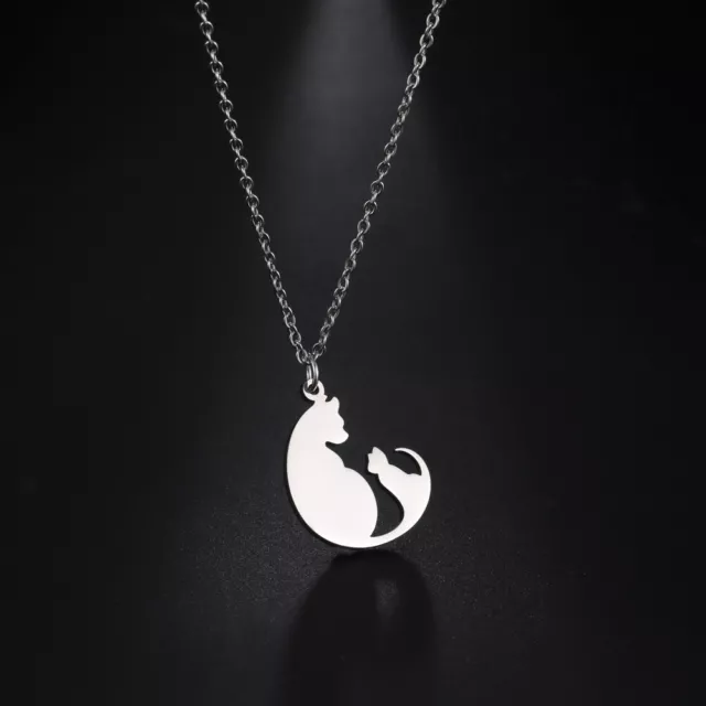 Lovely Mom & Kid Cat Pendant Necklace Cute Animal Stainless Steel Choker Jewelry