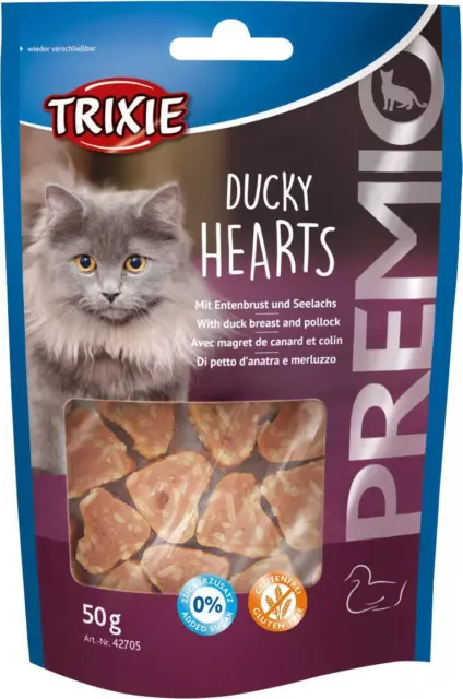 6 X Premio Hearts Entenbrust/Saumon 50 G Chat Snack pour Chats Friandise Canard