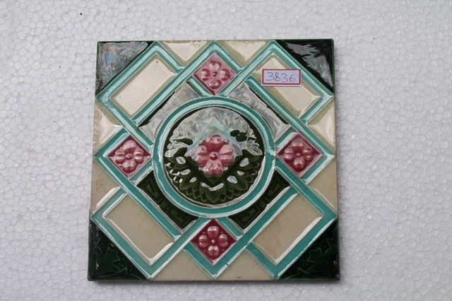 Vintage Tile SAJI JAPAN Nouveau Majolica Flower Design Architectural Tile NH3836