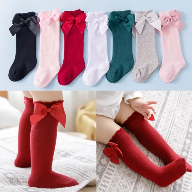 Baby Toddler Girl Knee High Long Socks Cotton Kids Princess Bow Tights Stockings