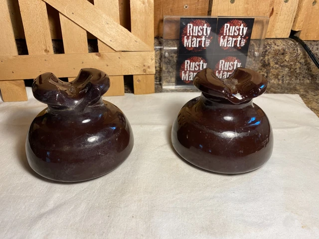 Lot of 2 Vintage Locke Brown Ceramic Porcelain High Voltage Electric Insulators