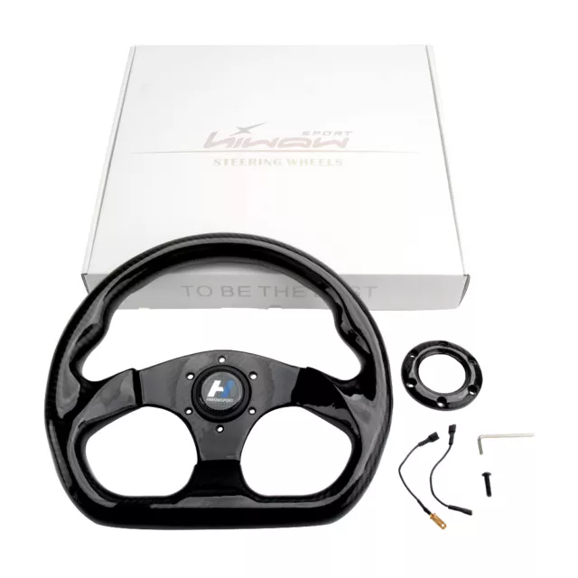 320mm Flat Button Racing Steering Wheel Carbon Fiber 6 Holes Universal Jet Plane 3