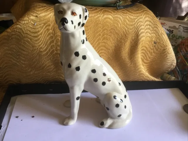 Possibly Staffordshire Dog Dalmatian Sitting 8 1/4" High 5 1/2" Long 3 3/4" Wide
