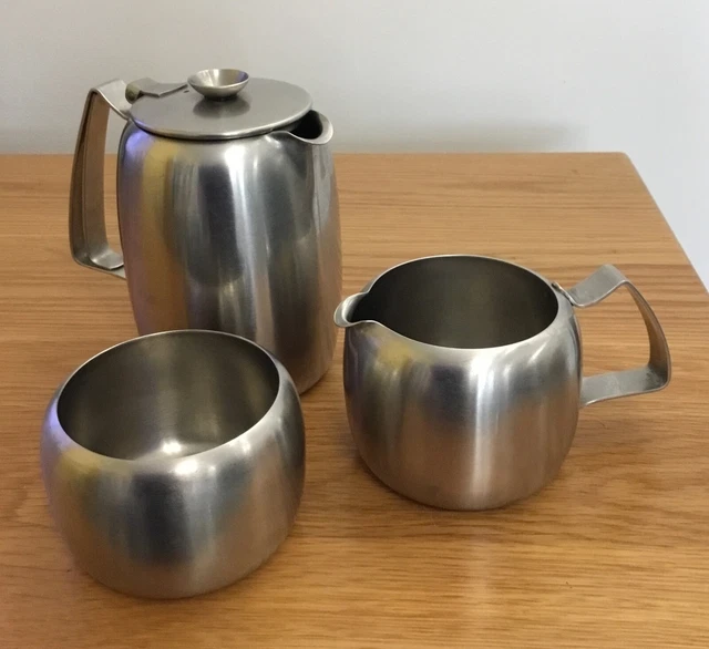 OLD HALL 1pt Stainless Steel Teapot, 1/2pt Milk Jug, 8oz Sugar Bowl