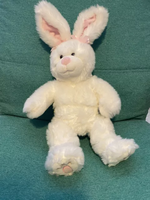 Build-A-Bear White Rabbit/Bunny Pink Ears & Feet, Posable Ears Easter Plush
