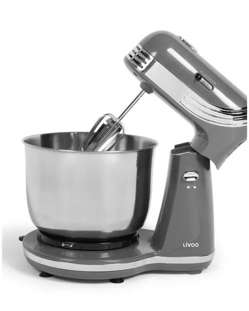 Robot Pâtissier Pétrin Gris 3L 250W Bol inox 3L 6 vitesses pour préparer vos pât