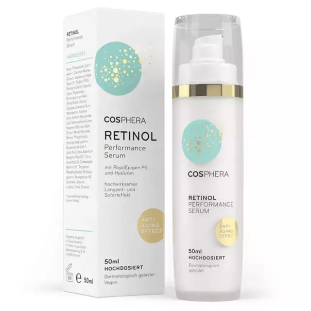 (658 EUR/l) Cosphera Retinol Performance Serum 50 ml cuidado facial NUEVO EMBALAJE ORIGINAL