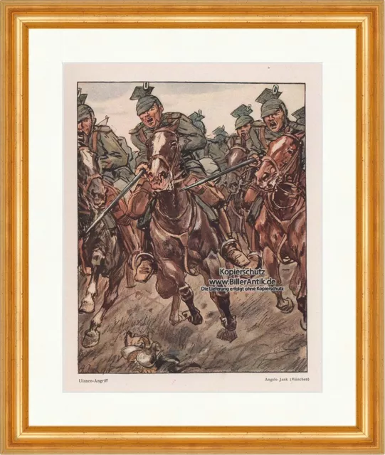 Ulanen Angriff Angelo Jank Soldaten Pferde Schwert Schlacht Jugend 1258 Gerahmt