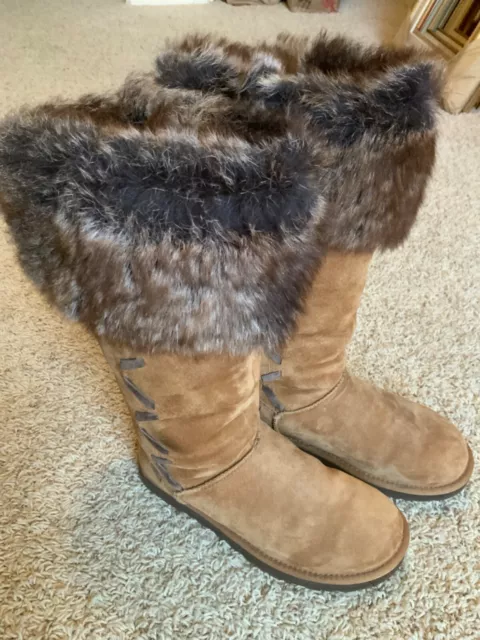 EUC UGG rare  POSH SHORT LONG FUR SUEDE SHEEPSKIN SHERLING BOOTS SIZE 7  TALL