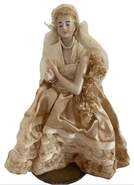 Vintage Porcelain Bisque Bride Doll With Jointed Arms