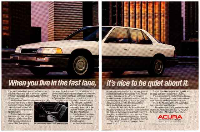 1987 Acura Legend Honda Motor Co Double 2 pg 80s Advertisement Print Ad 8.5x11