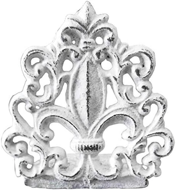 , Cast Iron Fleur De Lis Door Stop, Door Stopper in Antique White Finish, Beauti