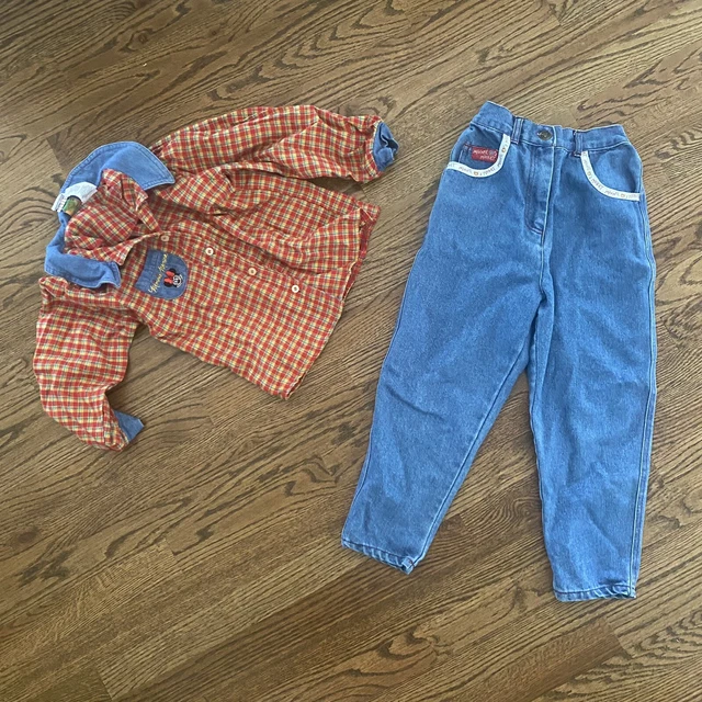 Vintage Disney Mickey & Minnie Mouse 6x Girls Kids 2pc Long Sleeve Set Jeans