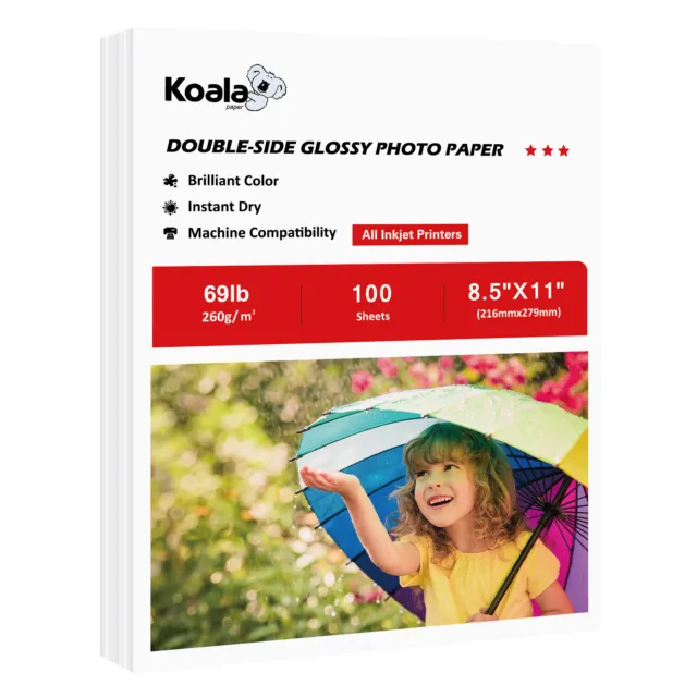 Koala Double Sided Photo Paper 8.5x11 Glossy 69lb Heavy Cardstock Inkjet Printer