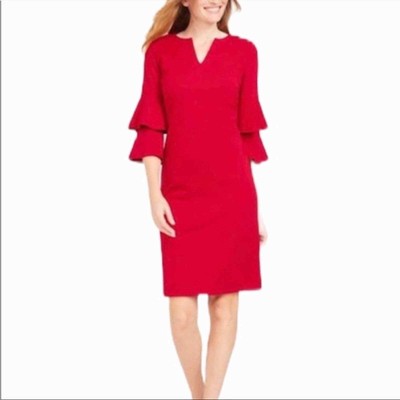 J. McLaughlin V-Neck Ruffle Bell Sleeve Dress Red Size Small
