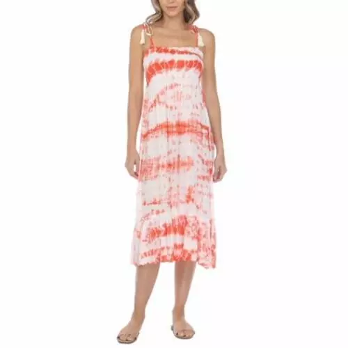 MSRP $54 Raviya CORAL Tie-Dye Cover-up Midi Dress Orange Size Small