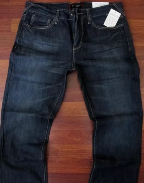 GUESS Slim Gamba Dritta Jeans Uomo Misura 34 X 34 Vita Bassa Sexy Scuro Sdrucito 3