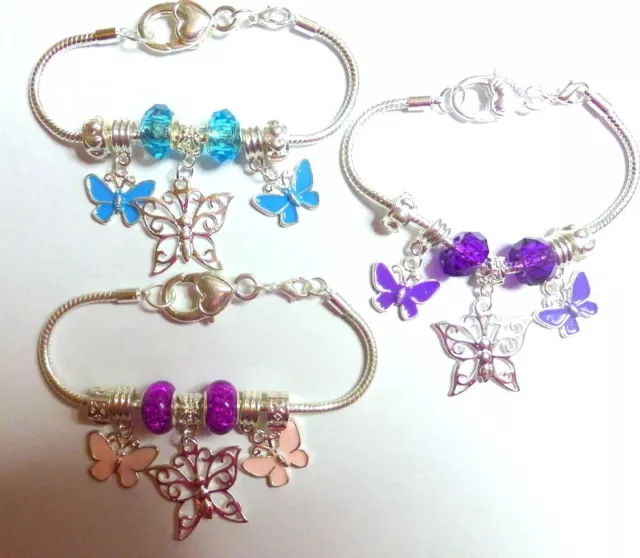 Butterfly Charm Bracelet 21 cm Silver plated with 5 charms +Gift Bag