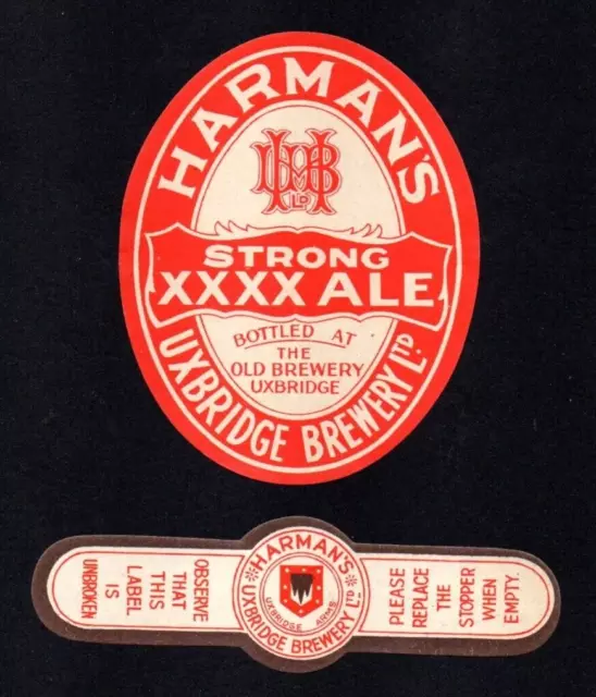 Old British Beer Label - Harmans Uxbridge Brewery - Uxbridge - Middlesex