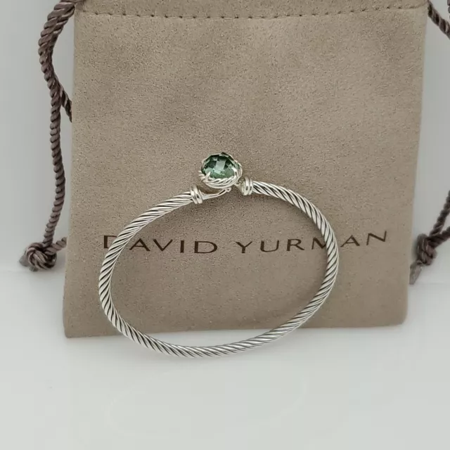 David Yurman Sterling Silver Prasiolite 3mm Cable Chatelaine Bangle Bracelet