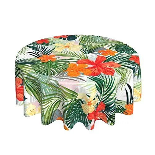Hawaiian Palm Tree Round Tablecloth Reusable Wipeable Waterproof Tropical Pla...