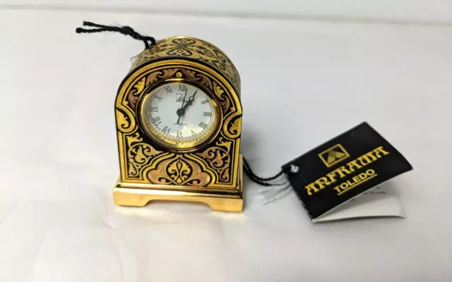 Anframa Toledo Spain Small Mantle Carriage Clock Black & Gold No Tested